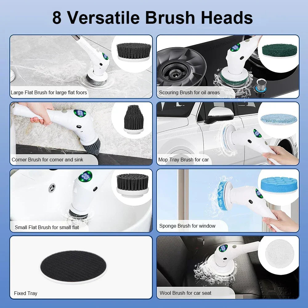 Single Cleaning Solution: 8-in-1 Multifunctional Electric Cleaning Brush - Wireless and Rotating for Bathroom, Kitchen, Windows, and Toilet