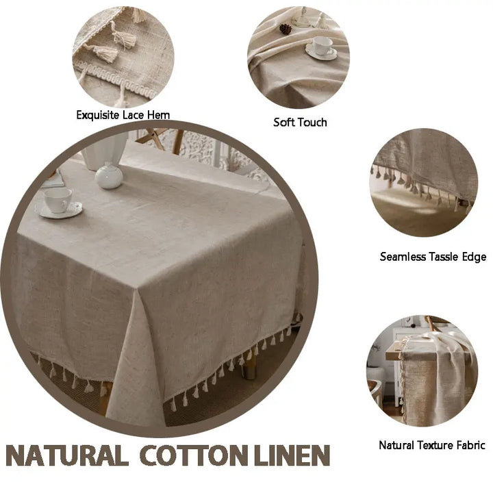 2023 Cotton-Linen Tablecloth with Tassels, Rectangular Tablecloth for Dining Table, Coffee-Tea Tablecloths, Wedding Easter Decoration