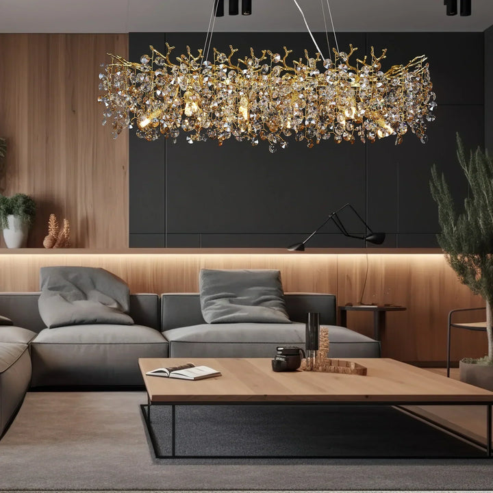 Long Crystal Pendant Chandelier | Nordic LED Island Light with Remote Control (G9)