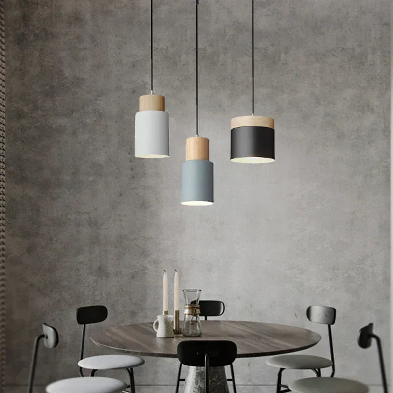Nordic LED Pendant Lights Made of Metal and Wood - Modern Hanging Lamps for Dining Room and Kitchen