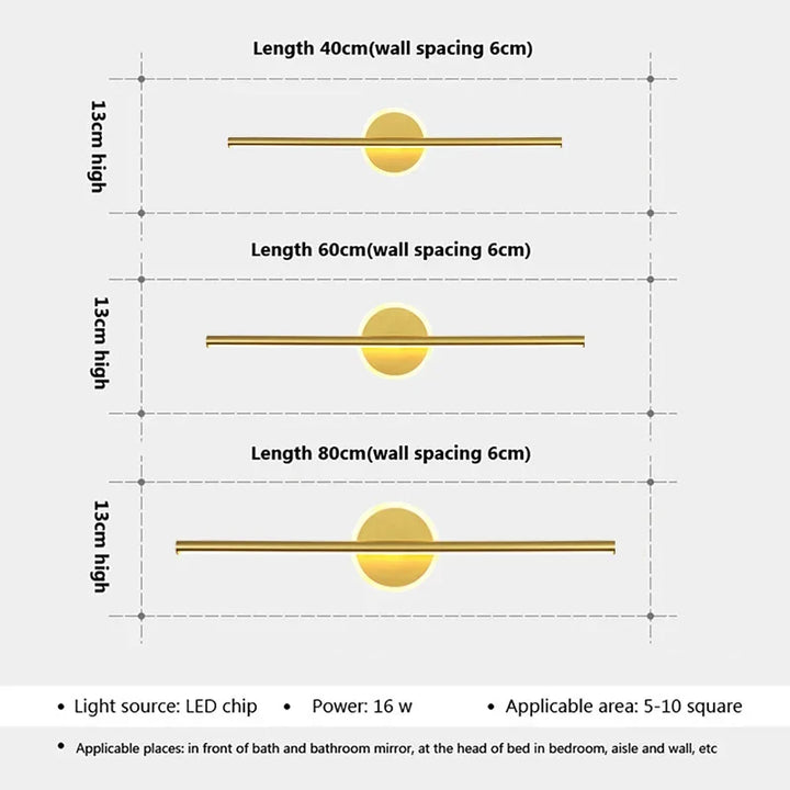 LED Wall Light LineaLux | Black &amp; Gold | 40/60/80 cm | Warm, Cold &amp; Three-colour Light | Modern Mirror &amp; Wall Lighting