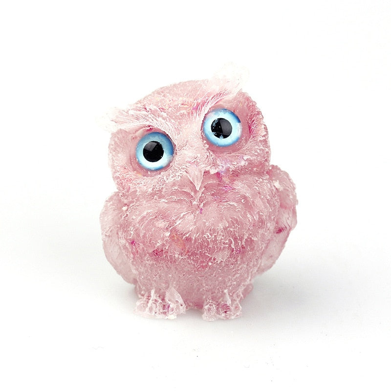 Natural Crystal Owl Figurine: Handmade Collector&