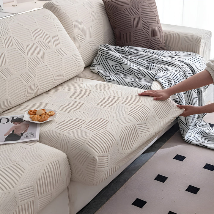 Jacquard Sofa Cover with Geometric Pattern – Soft &amp; Pet-Friendly | Perfect for Protection and Cozy Living Spaces |