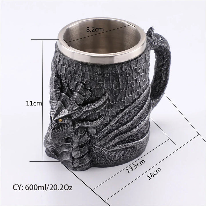 Medieval Dragon Resin Stainless Steel Mug as Coffee Mug or Tea Mug