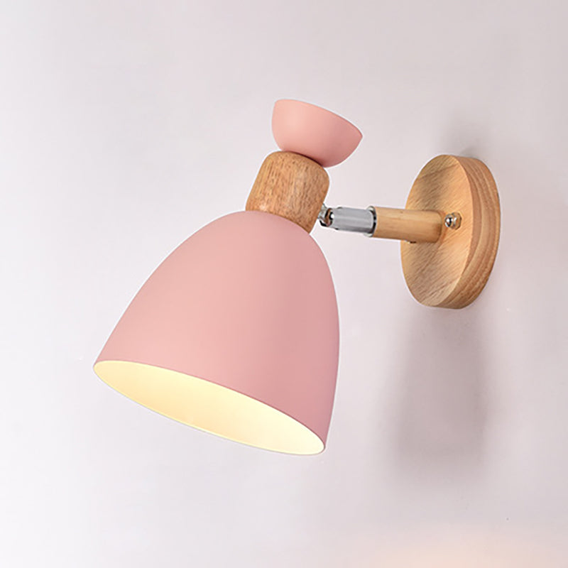 Modern Minimalistic Round Horn Aluminum Wood 1-Light Wall Lamp for Bedroom
