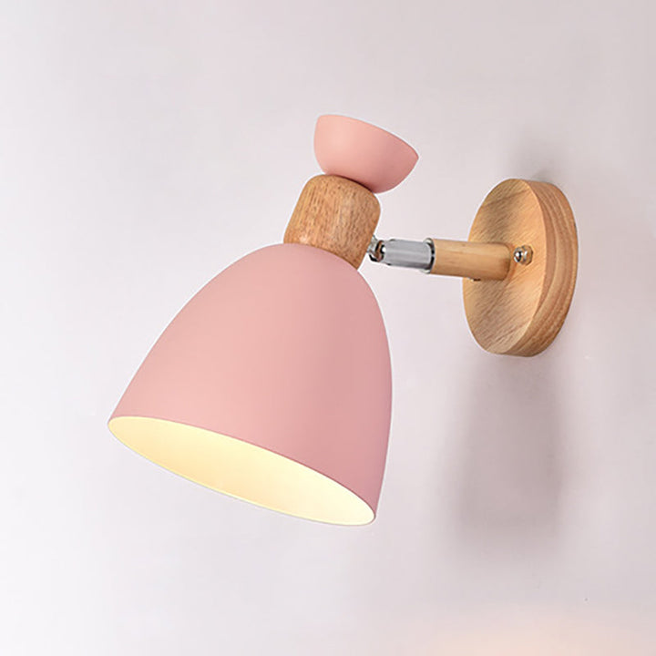 Modern Minimalistic Round Horn Aluminum Wood 1-Light Wall Lamp for Bedroom
