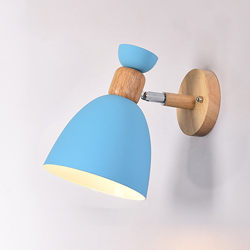 Modern Minimalistic Round Horn Aluminum Wood 1-Light Wall Lamp for Bedroom