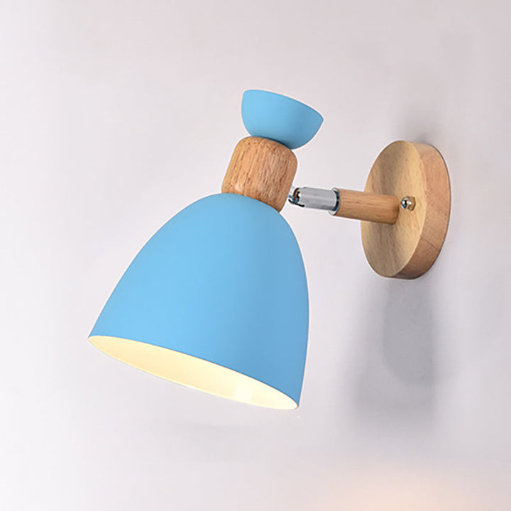 Modern Minimalistic Round Horn Aluminum Wood 1-Light Wall Lamp for Bedroom