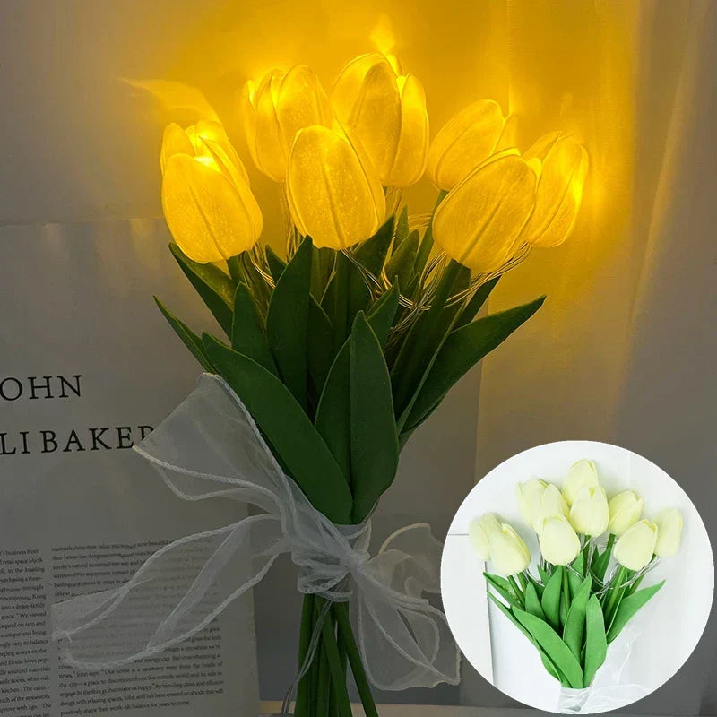 LED lamp with artificial tulip bouquet perfect for gifts or as wedding party home decorations