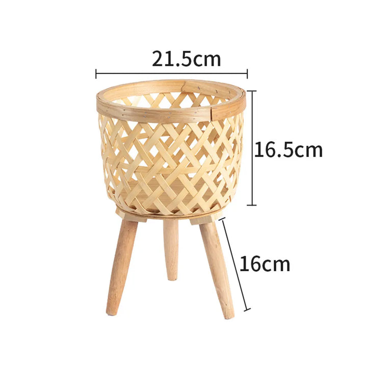 Handcrafted Bamboo Woven Flower Pot with Stand Plant Flower Display Storage Stand DIY Storage Children&