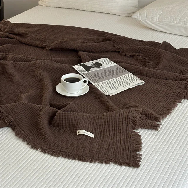 Solid colour cotton sofa blanket