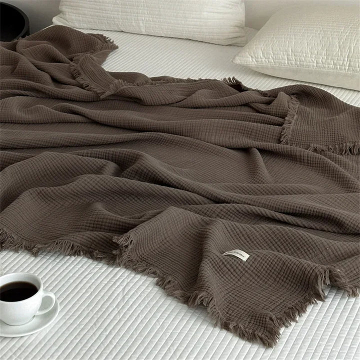 Solid colour cotton sofa blanket