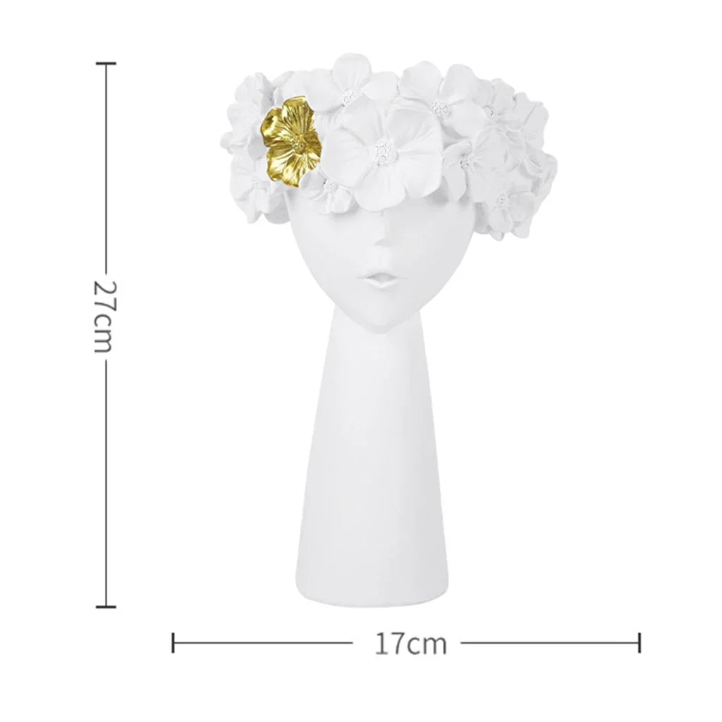 Nordic Girl Head Flower Resin Vase Statue Flower Vases for Office Desktop Dried Flowers Ornaments Decor Container