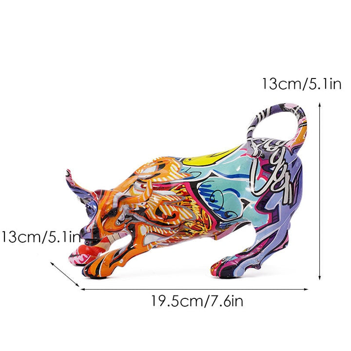 Graffiti-Painting Resin Bull Figures Home Living Room Bedroom Office Desktop Feng Shui Ornaments Collection Statues