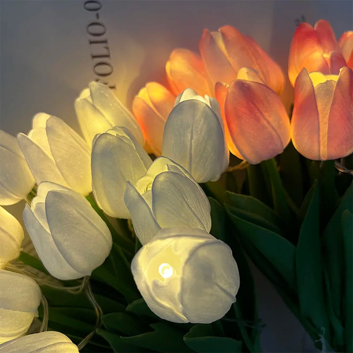 LED lamp with artificial tulip bouquet perfect for gifts or as wedding party home decorations