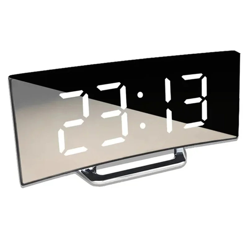 LED curved screen digital alarm clock with USB charging