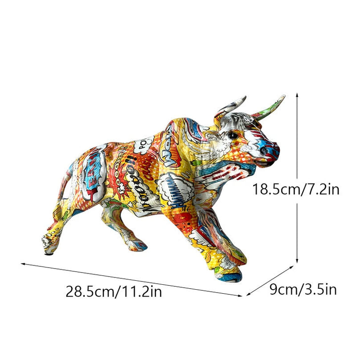 Graffiti-Painting Resin Bull Figures Home Living Room Bedroom Office Desktop Feng Shui Ornaments Collection Statues