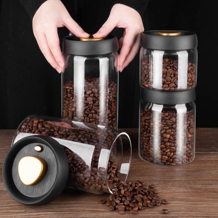 GIANXI Vacuum Sealed Jug, Coffee Beans, Glass, Airtight Canister, Food, Grains, Sweets, Fresh Keeping Container, Kitchen Accessories