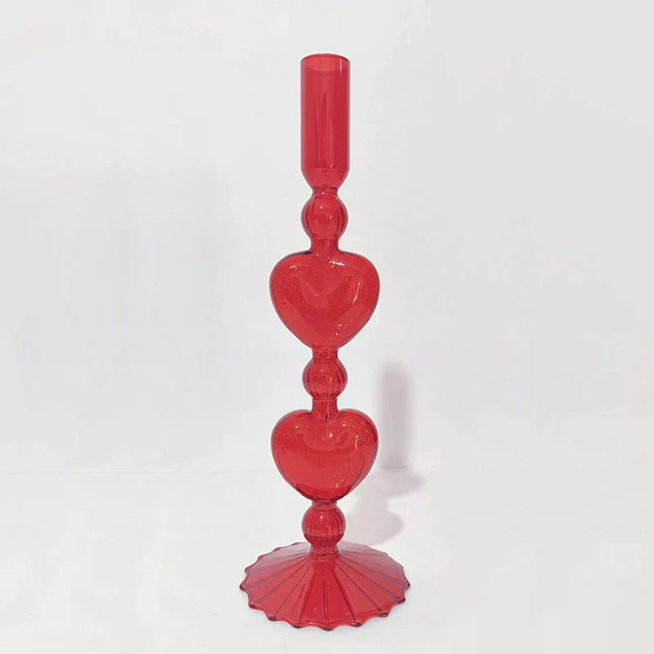 Retro Taper Candle Holder Red Heart Shape Glass Candle Holder Wedding Table Decoration Home Party Glass Vase Decor