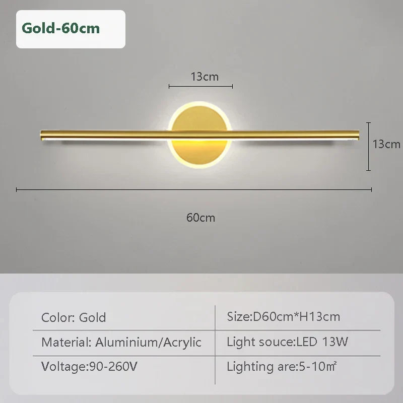 LED Wall Light LineaLux | Black &amp; Gold | 40/60/80 cm | Warm, Cold &amp; Three-colour Light | Modern Mirror &amp; Wall Lighting