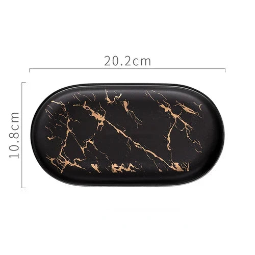 Nordic Ins Ceramic Marble Oval Tray Jewelry Storage Tray Accessories Soap Holder Golden Wave Bathroom Cup Bath Decoration