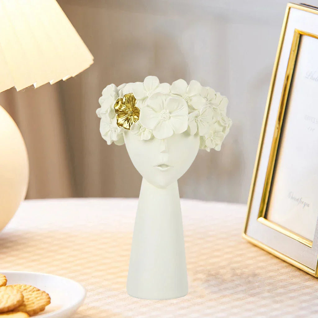 Nordic Girl Head Flower Resin Vase Statue Flower Vases for Office Desktop Dried Flowers Ornaments Decor Container
