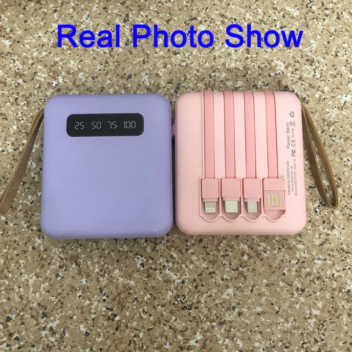 Mini Powerbank with Mirror Display | 20,000 mAh | Quick Charge Function &amp; Integrated Cables | For iPhone, Samsung, Xiaomi &amp; more
