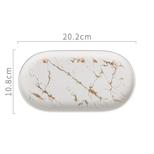 Nordic Ins Ceramic Marble Oval Tray Jewelry Storage Tray Accessories Soap Holder Golden Wave Bathroom Cup Bath Decoration