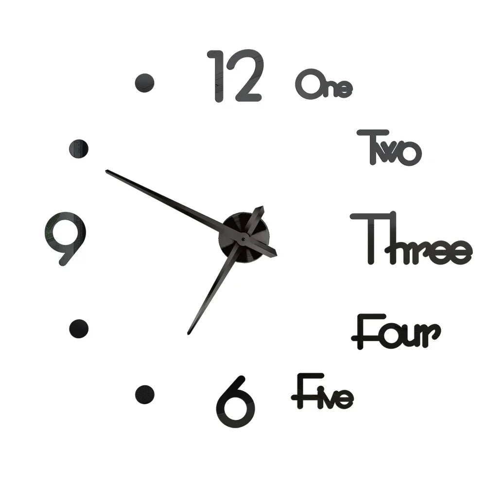 Big Wall Clock DIY 3D Self Adhesive Mirrored Acrylic Wall Clock For Kitchen Dining Room Living Room Creative Home Decor |