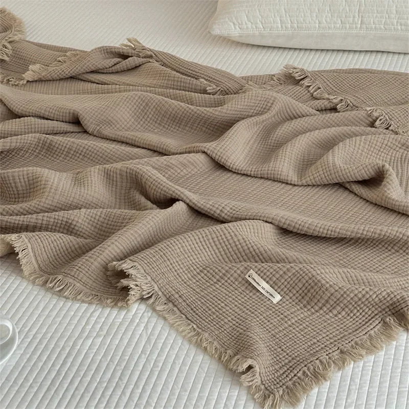 Solid colour cotton sofa blanket