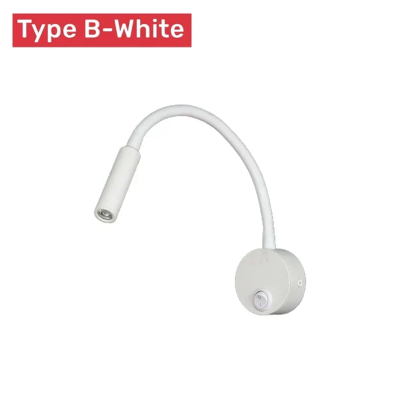 Modern Flexible LED Reading Wall Lamp with Switch for Bedroom and Study - 1W/3W
