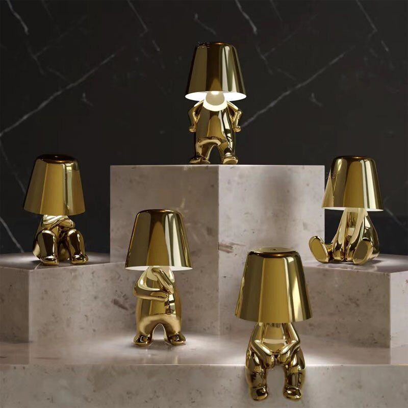 Golden Man LED Thinking Table Lamp – Playful Nightstand Lamp for Bedroom &amp; Decor