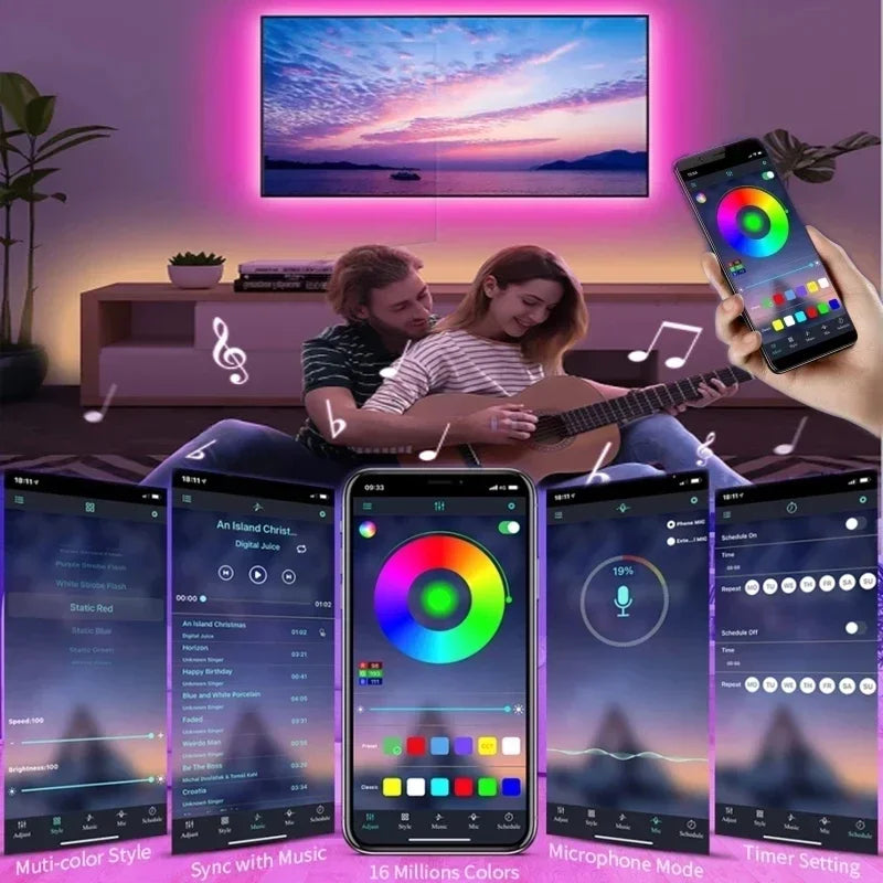 USB RGB LED Strip Lights with App Control for Room &amp; TV Backlighting Decor