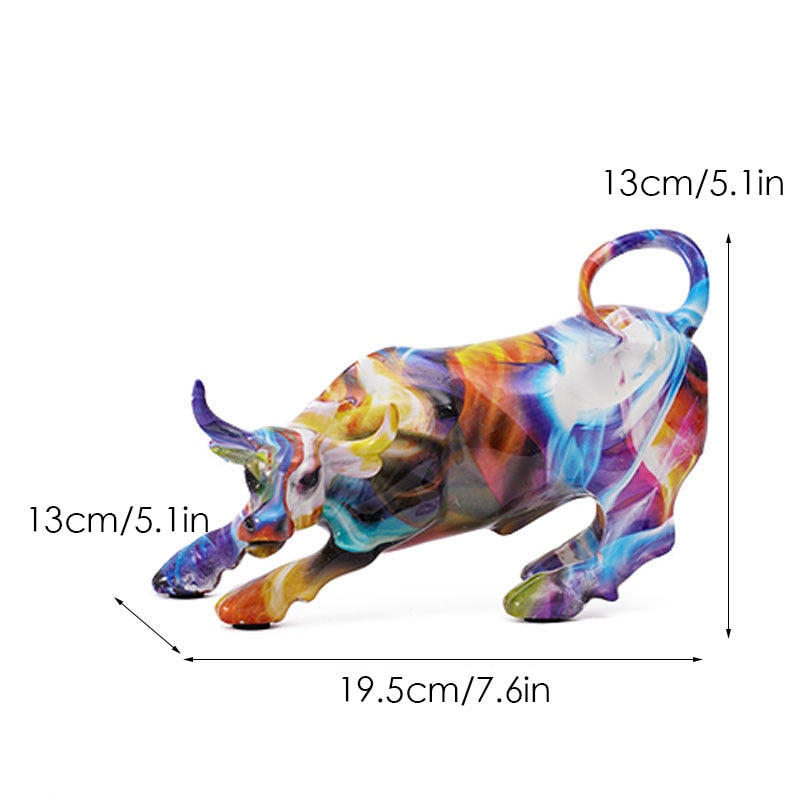 Graffiti-Painting Resin Bull Figures Home Living Room Bedroom Office Desktop Feng Shui Ornaments Collection Statues