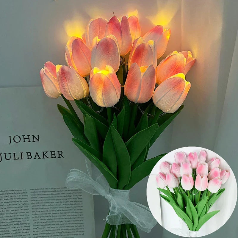 LED lamp with artificial tulip bouquet perfect for gifts or as wedding party home decorations