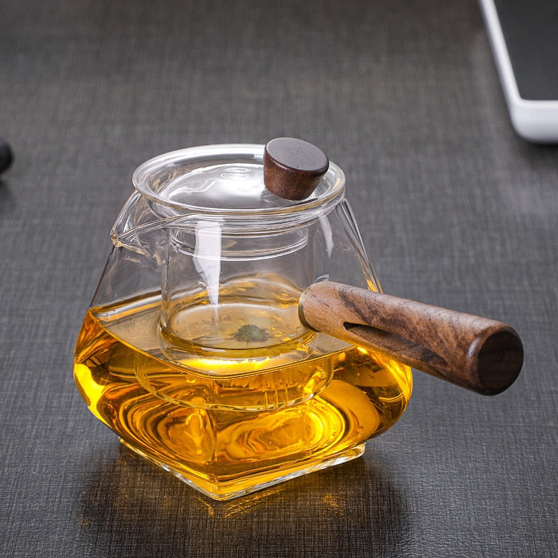 Japanese Glass Teapot with Wooden Handle, Boiling Teapot, Electric Ceramic Stove, Tea Maker, High-Quality Tea Set, Heat-Resistant Teapot, 700 ml