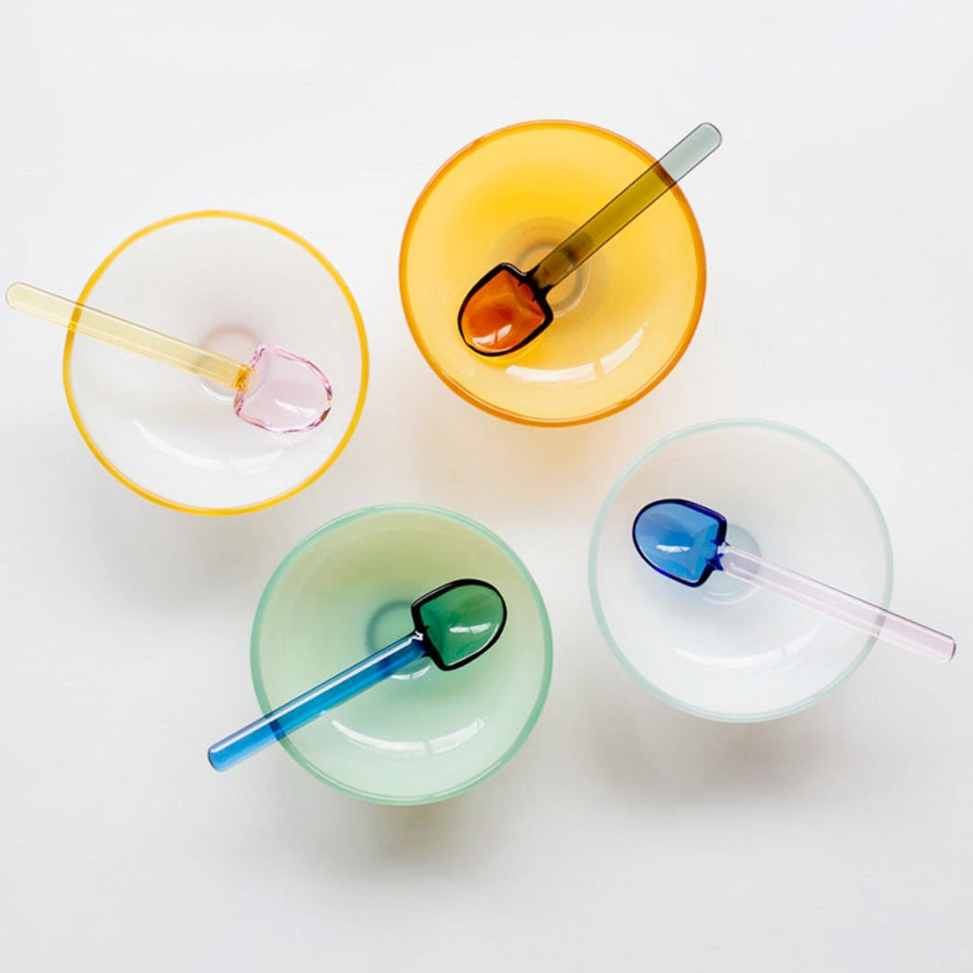 colourful borosilicate dessert bowl with spoon