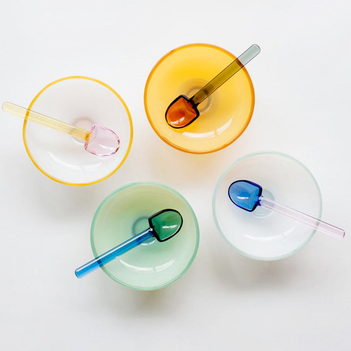 colourful borosilicate dessert bowl with spoon