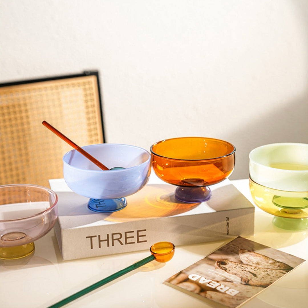 colourful borosilicate dessert bowl with spoon