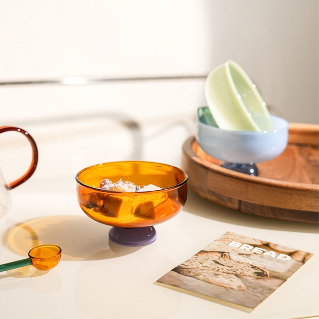 colourful borosilicate dessert bowl with spoon