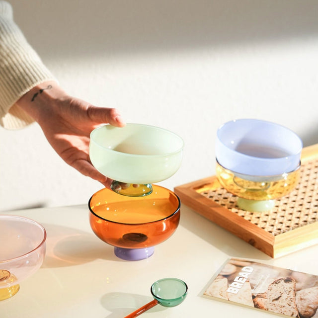 colourful borosilicate dessert bowl with spoon