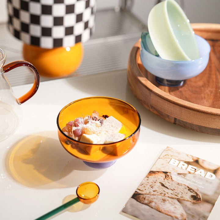 colourful borosilicate dessert bowl with spoon