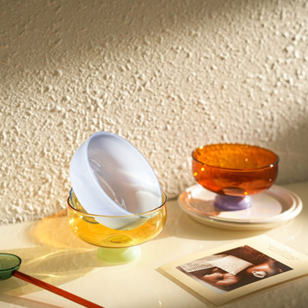 colourful borosilicate dessert bowl with spoon