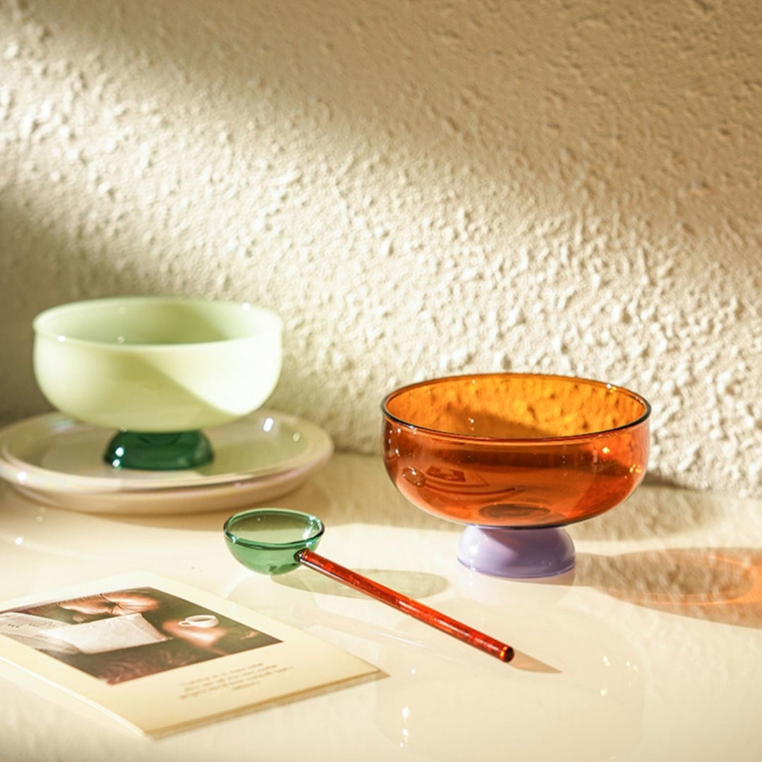 colourful borosilicate dessert bowl with spoon