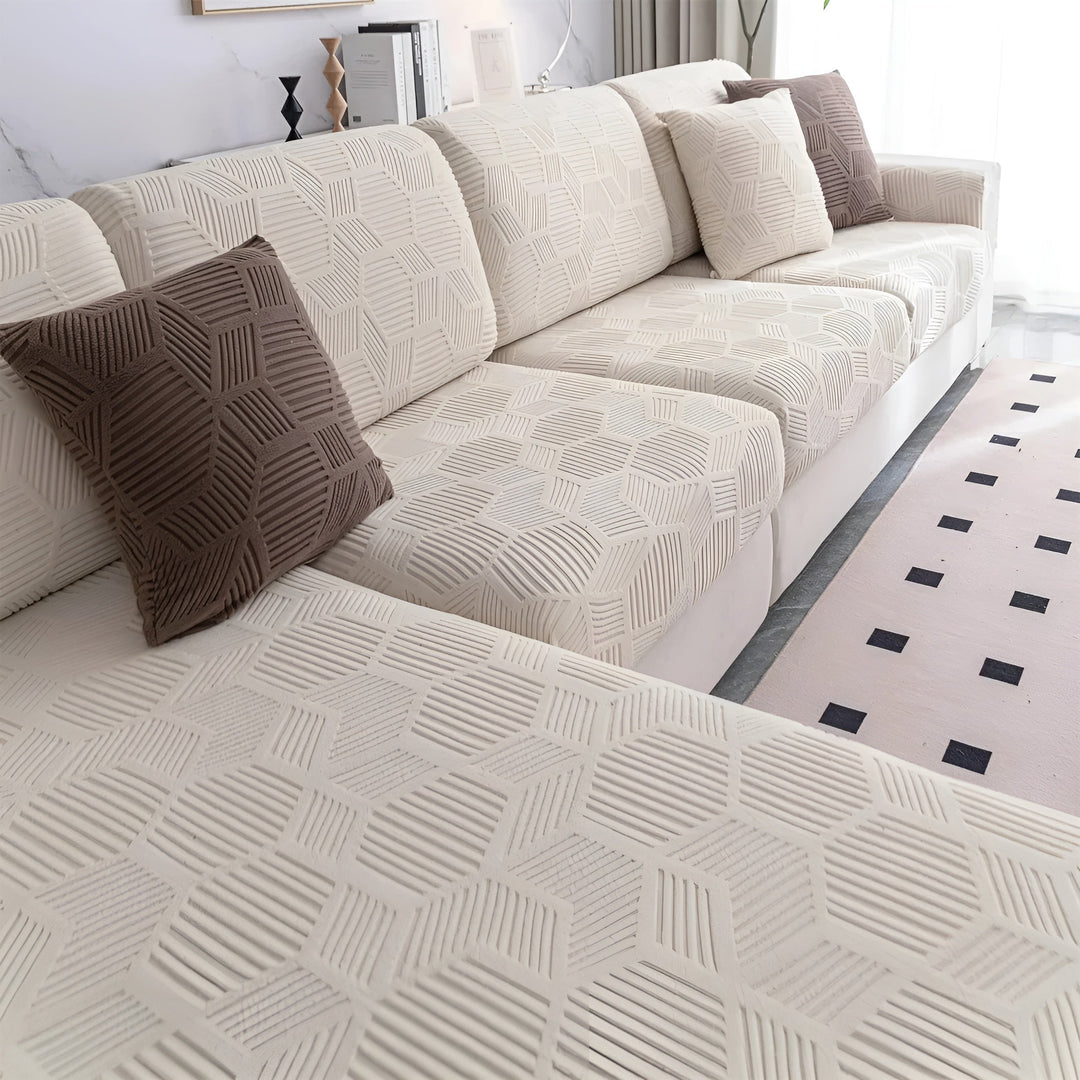 Jacquard Sofa Cover with Geometric Pattern – Soft &amp; Pet-Friendly | Perfect for Protection and Cozy Living Spaces |