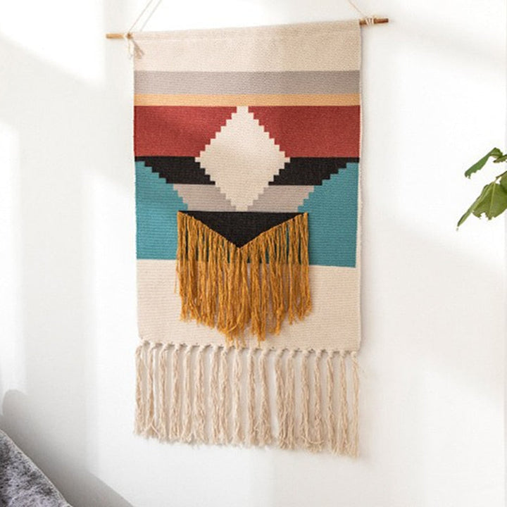 Bohemian Wall Tapestry, Macrame Wall Hanging, Home Decoration, Cotton Linen Tassel, Handcrafted, Woven, Geometric Canvas Art, Background Wall Tapestries