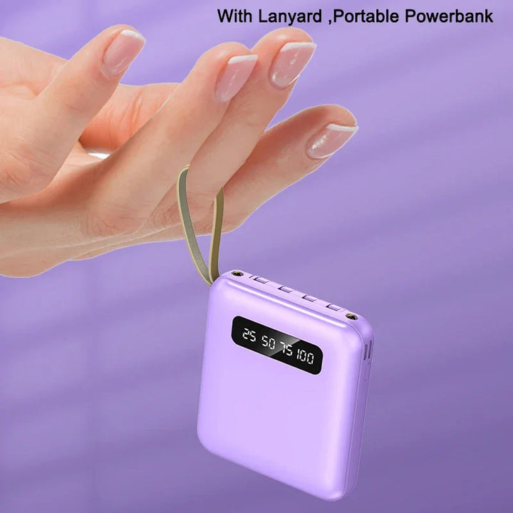 Mini Powerbank with Mirror Display | 20,000 mAh | Quick Charge Function &amp; Integrated Cables | For iPhone, Samsung, Xiaomi &amp; more