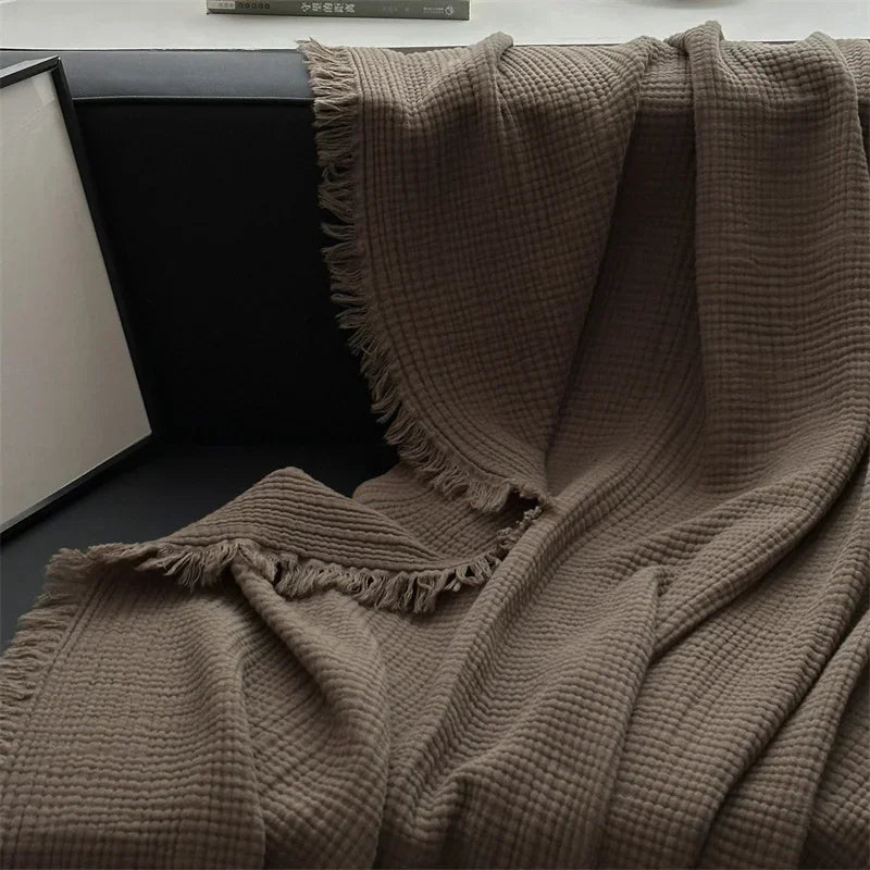 Solid colour cotton sofa blanket