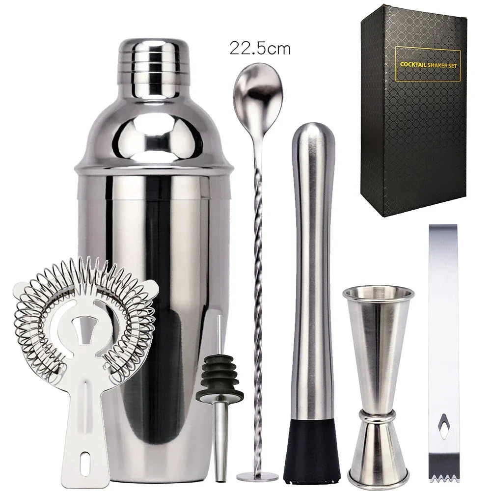 550 ml/750 ml Stainless Steel Cocktail Shaker Mixer Drink Bartender Set Bar Set Tools With Wine Rack Stand Tool for Birthday Gift