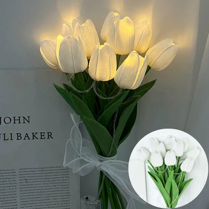 LED lamp with artificial tulip bouquet perfect for gifts or as wedding party home decorations